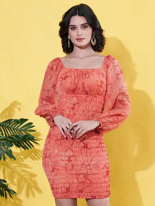 women printed puff sleeves bodycon dress - 21901593 -  Standard Image - 0