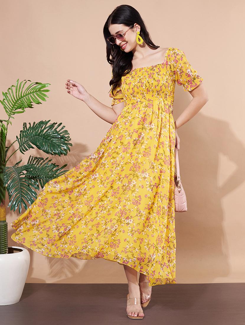 women printed puff sleeves fit& flared dress - 21901596 -  Zoom Image - 0