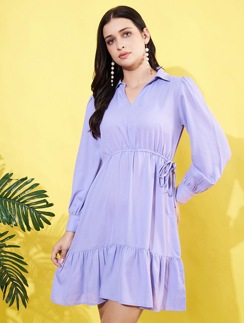 women solid puff sleeves tiered dress - 21901597 - Zoom Image - 0
