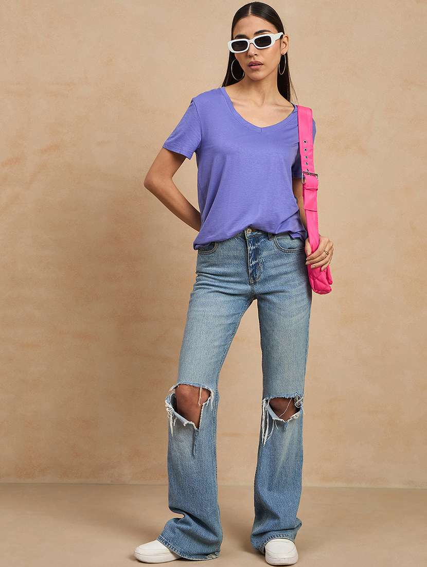 women solid short sleeves regular t-shirt - 21902884 -  Standard Image - 2