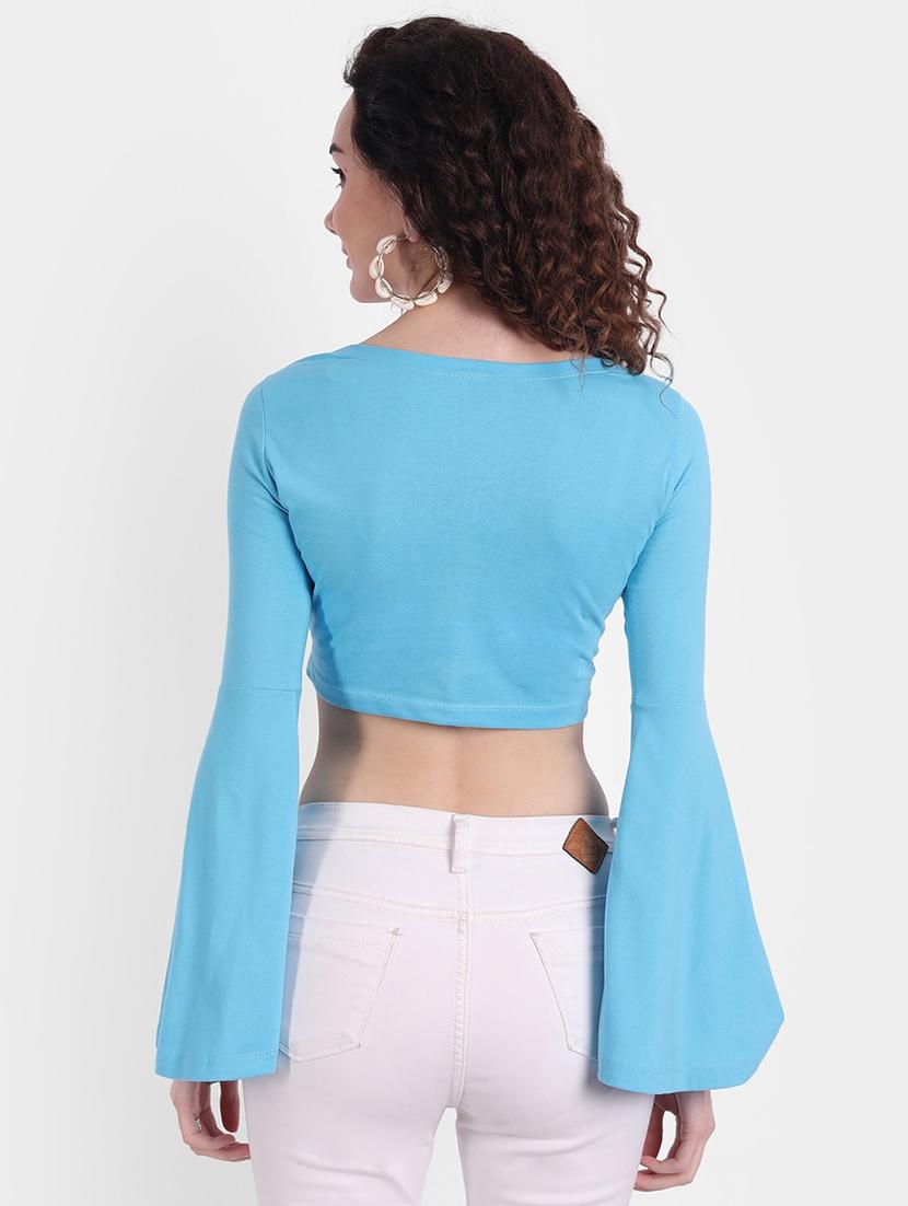 women solid bell sleeves crop top - 21903520 - Standard Image - 2