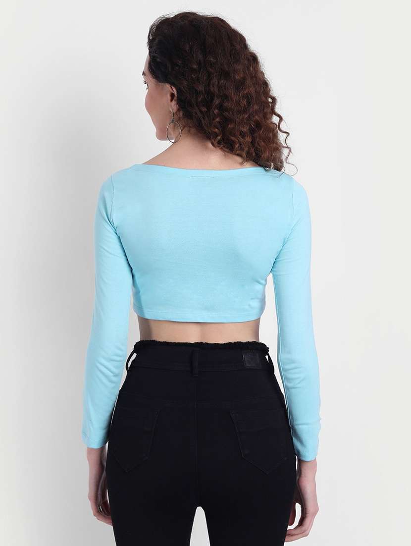 women solid long sleeves crop top - 21903525 -  Standard Image - 2