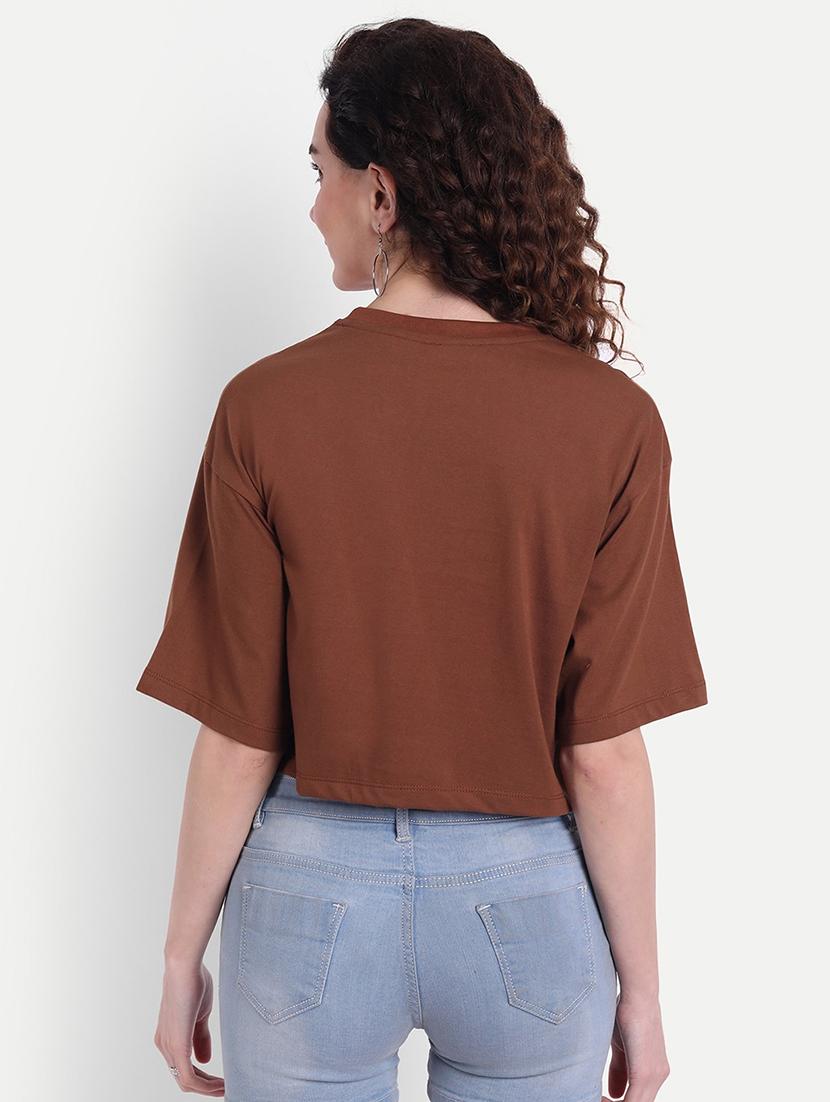 women solid short sleeves crop t-shirt - 21903533 - Standard Image - 2