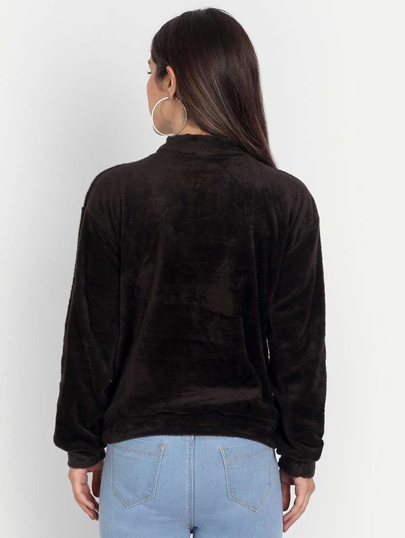 women black solid long sleeves sweatshirt - 21903544 -  Standard Image - 2