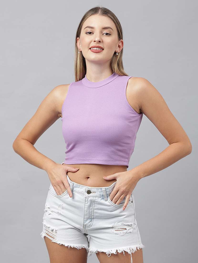 women solid sleeveless crop top