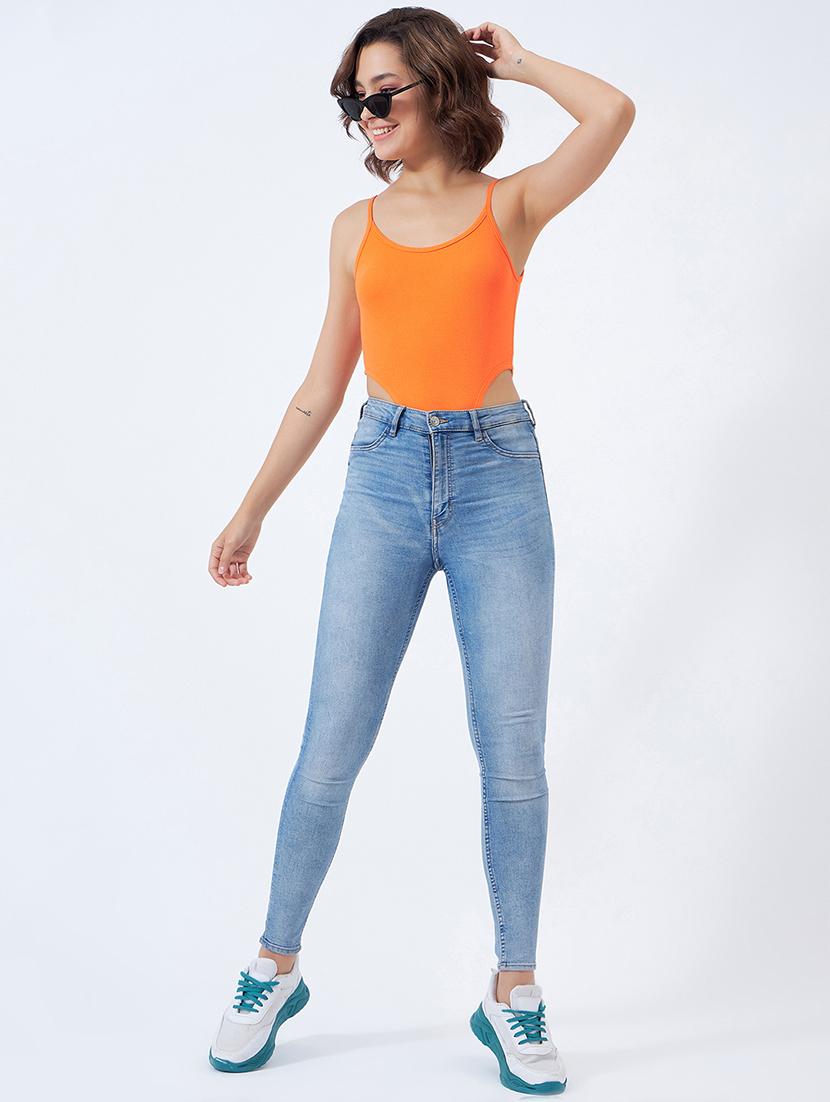 women solid shoulder strap bodysuit top - 21903674 - Standard Image - 2