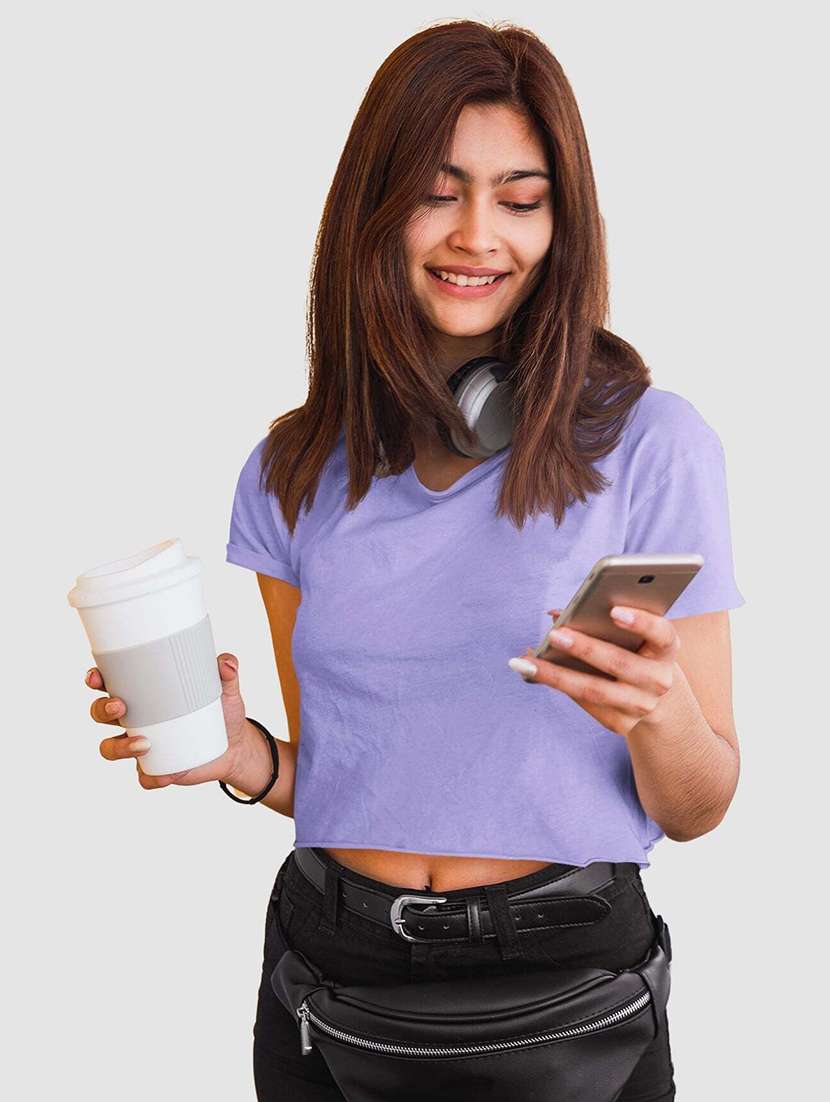 women solid short sleeve crop t-shirt