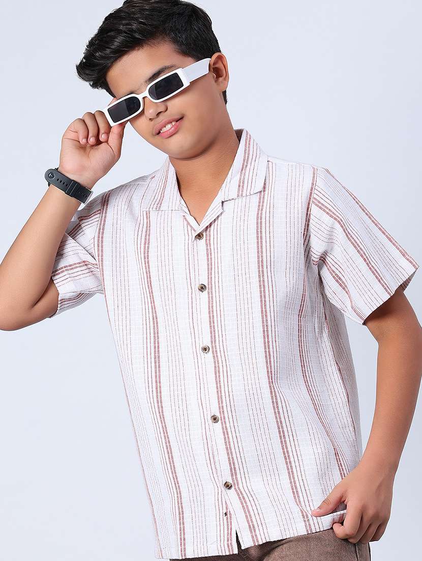 boys striped collared short sleeve shirt