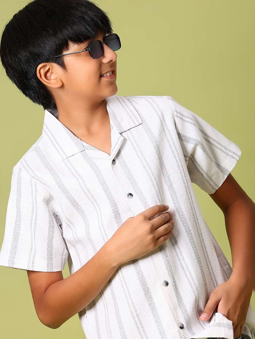 boys striped cuban collared short sleeve shirt - 21904246 - Zoom Image - 0