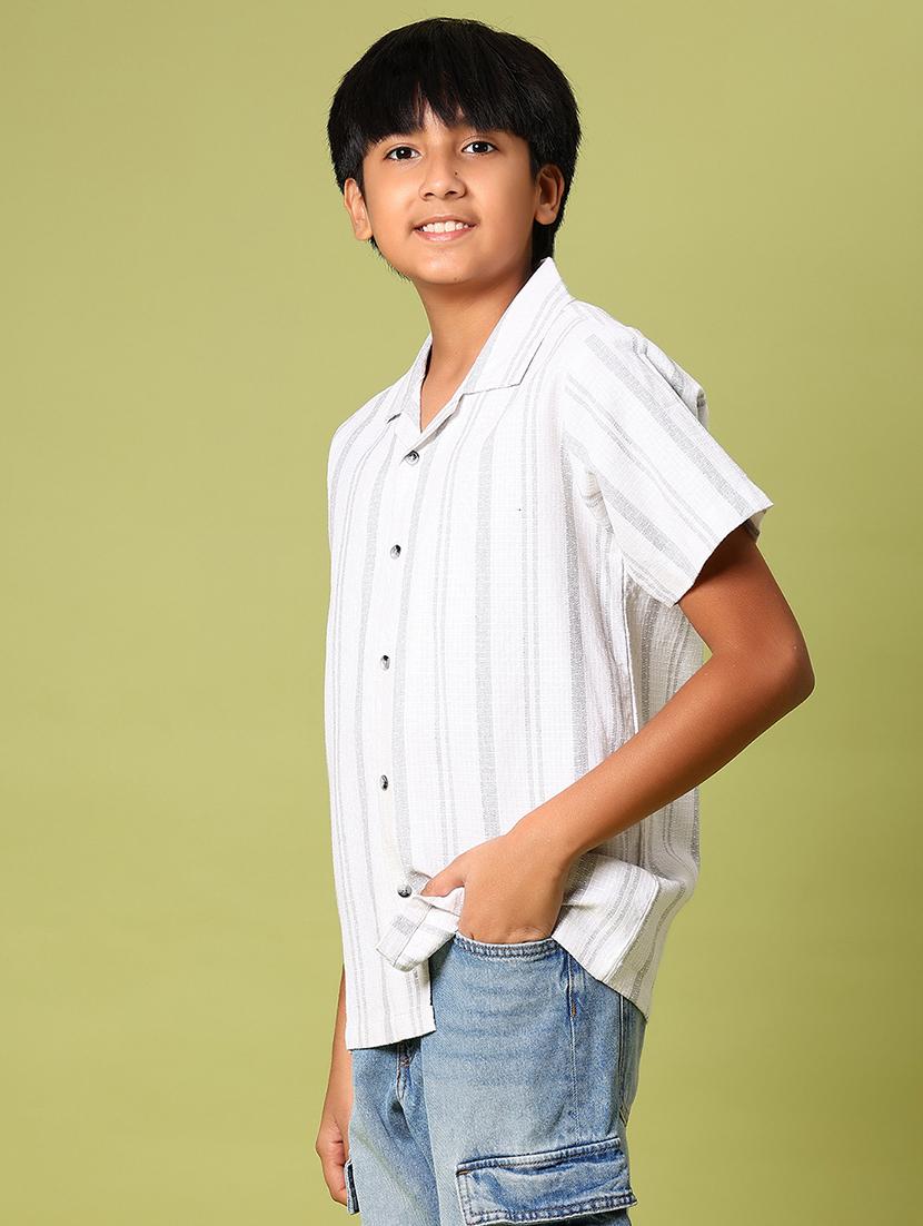 boys striped cuban collared short sleeve shirt - 21904246 -  Standard Image - 2