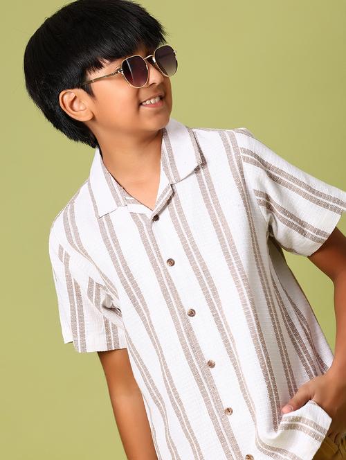 boys striped cuban collared short sleeve shirt - 21904247 - Standard Image - 0