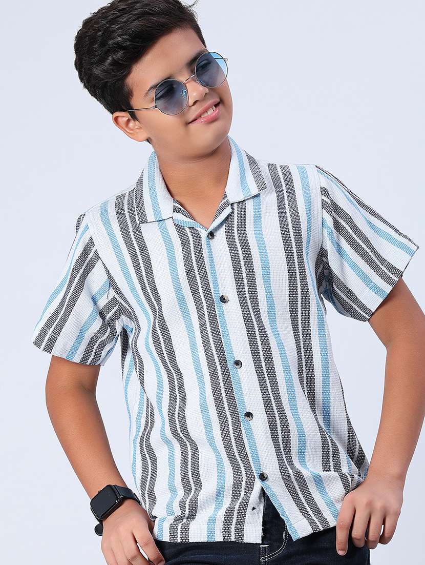 boys striped collared short sleeve shirt