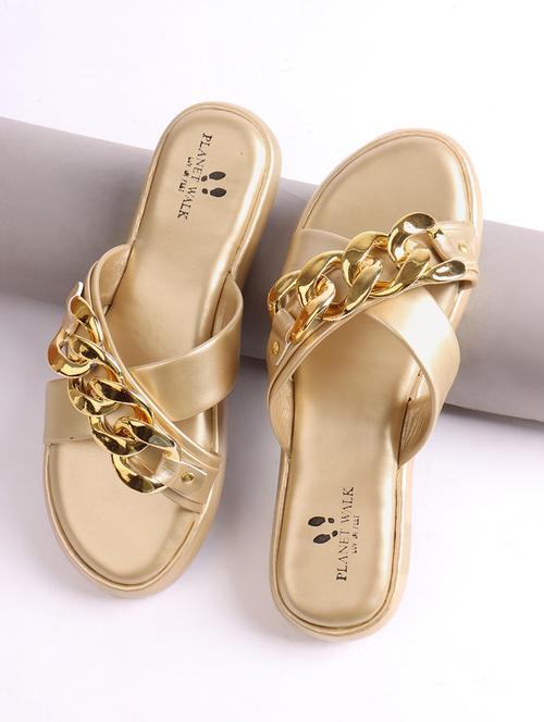 women gold slip on sandal - 21904427 - Standard Image - 0