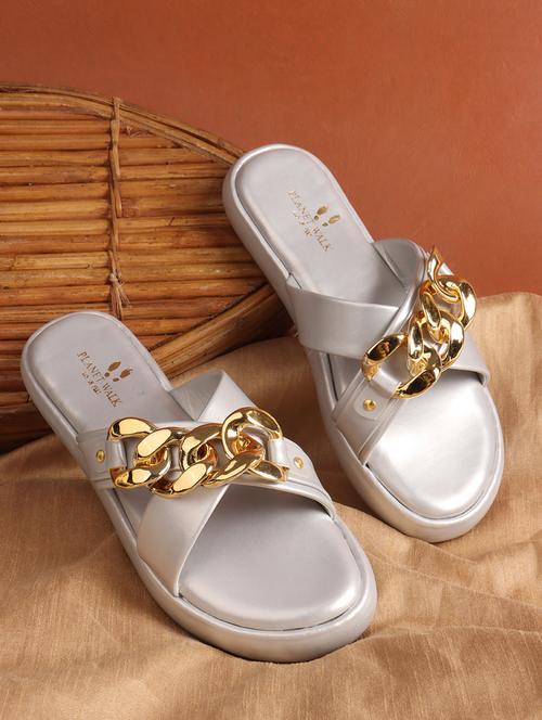 women silver slip on sandal - 21904428 -  Standard Image - 0