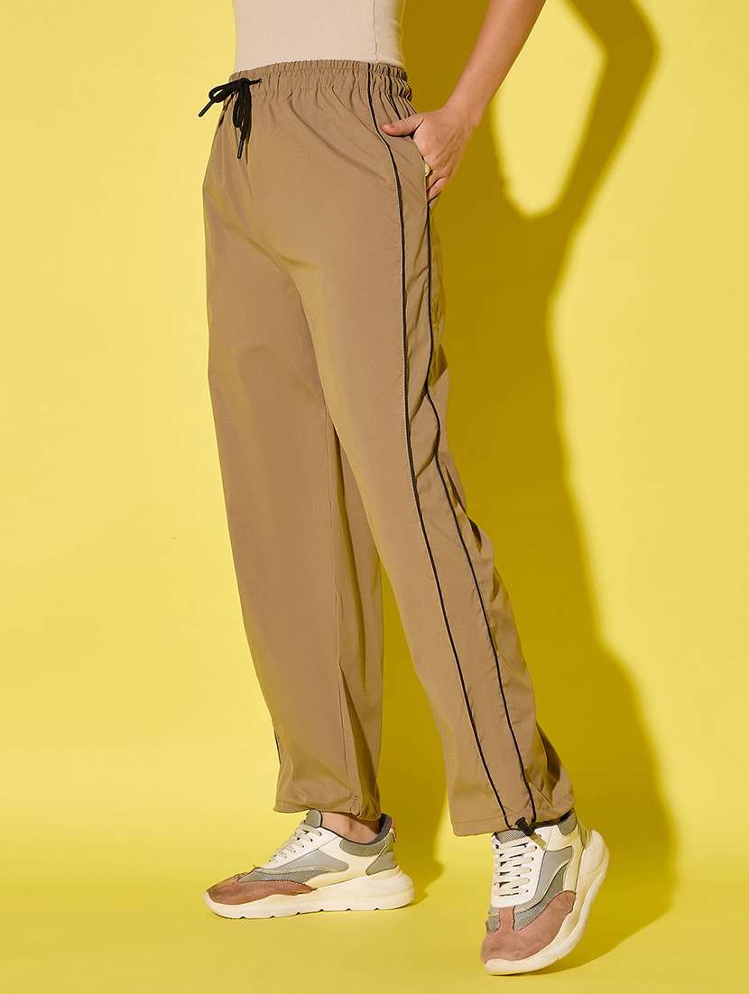 women solid high rise parachute pants 