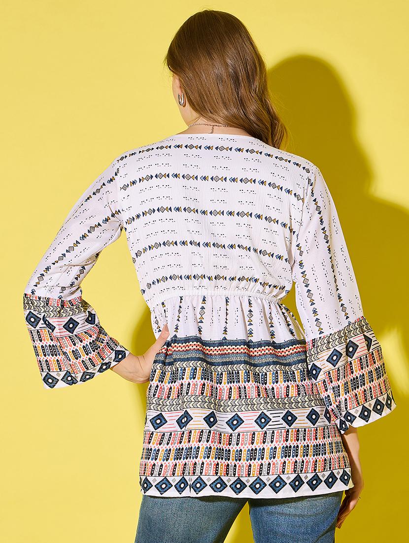 women printed bell sleeve flared top - 21904447 - Standard Image - 2