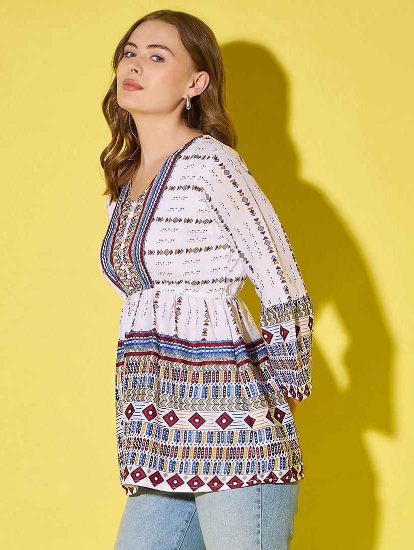women printed bell sleeve flared top - 21904448 - Standard Image - 2