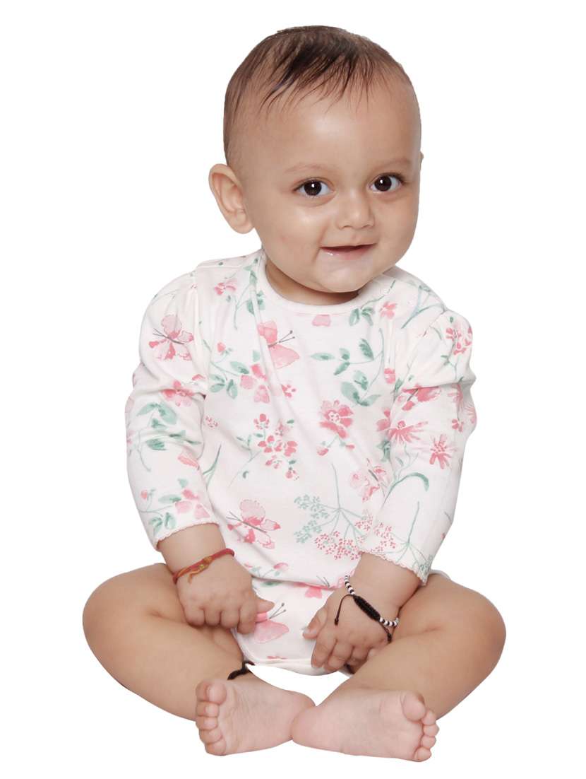 kids white floral printed onesies