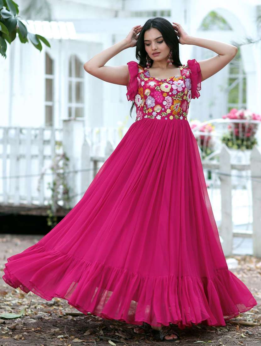 women embroidered sleeveless fit & flare gown