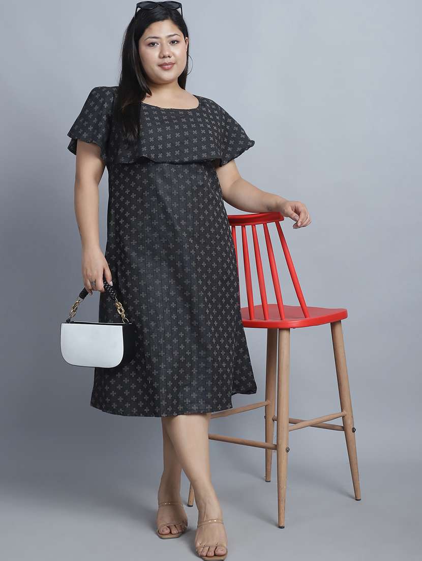 women plus size self designed caoe sleeves a-line dress