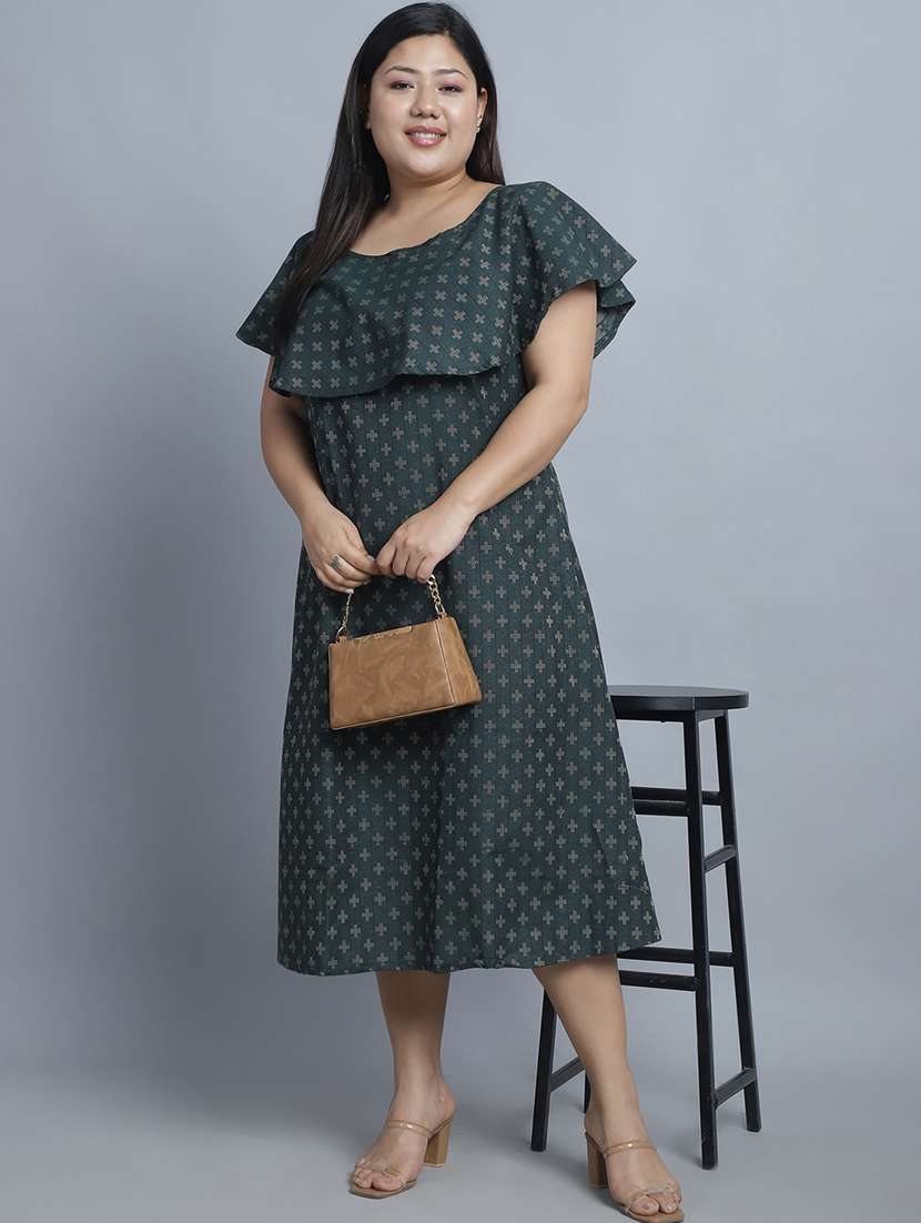 women plus size self designed cape sleeves a-line dress