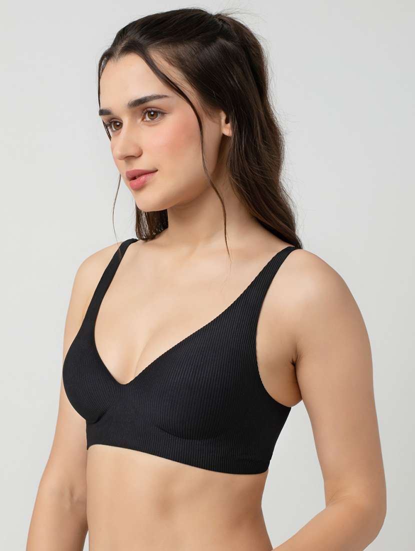 women solid lightly padded plunge bra - 21904846 -  Standard Image - 2