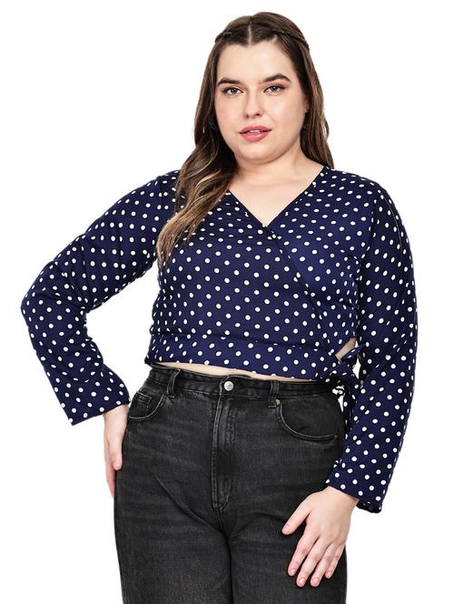 women plus size polka doted long sleeves wrap top - 21905143 - Standard Image - 0