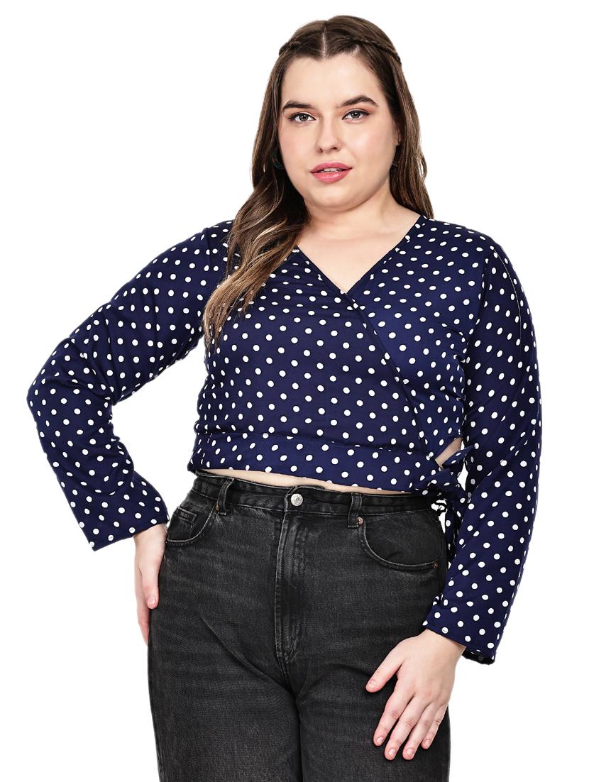 women plus size polka doted long sleeves wrap top - 21905143 - Zoom Image - 0