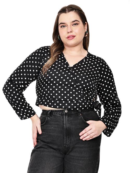 women plus size polka doted long sleeves wrap top - 21905145 -  Standard Image - 0