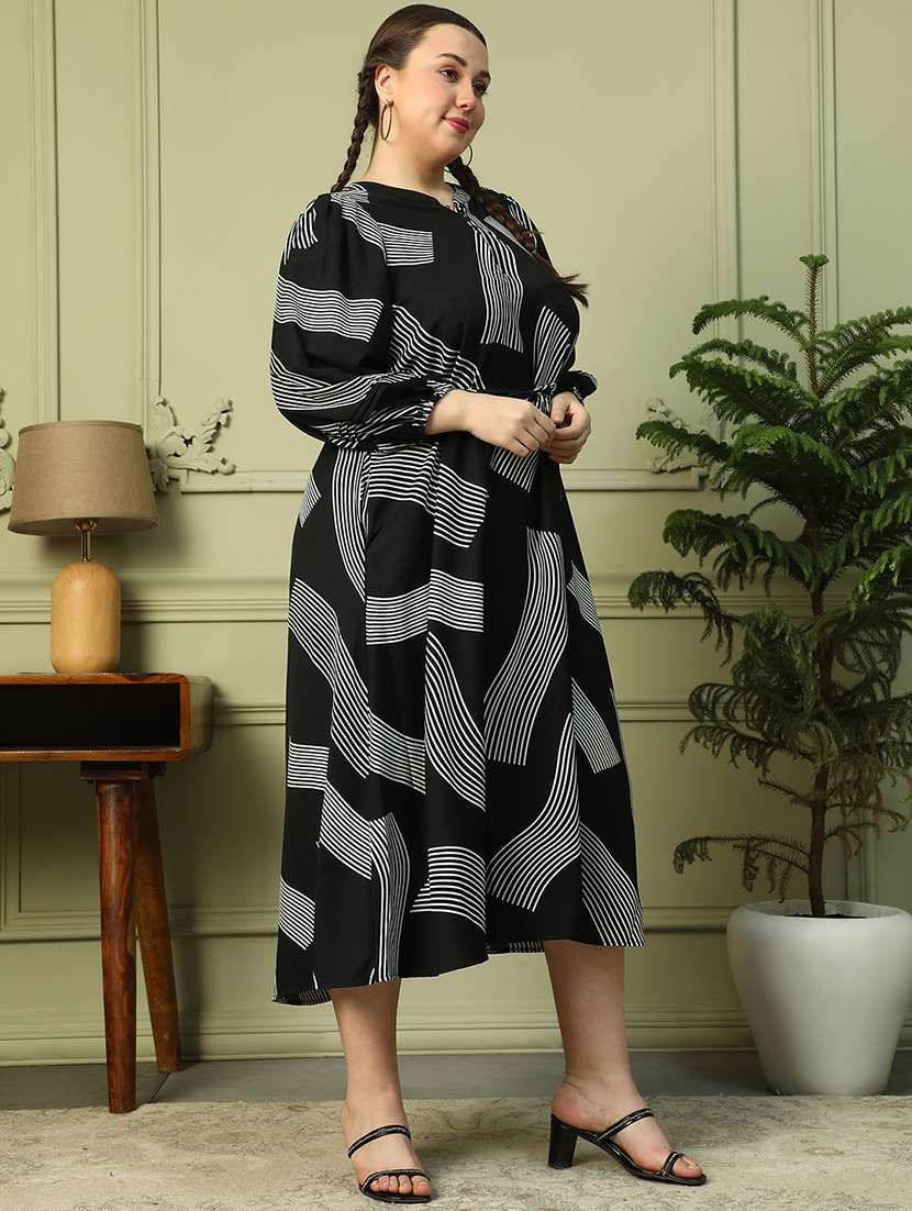 women plus size printed puff sleeves dress - 21905152 - Standard Image - 2