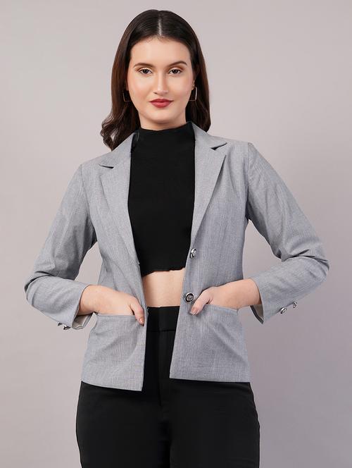 women striped long sleeves single breasted blazer - 21905166 - Standard Image - 0