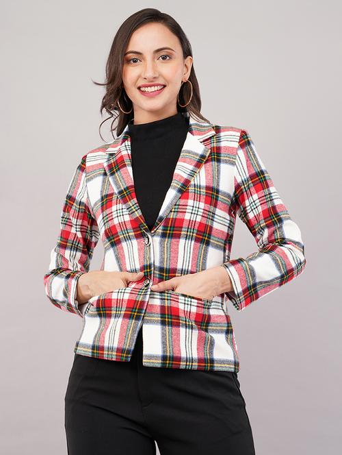women checkered long sleeves single breasted blazer - 21905173 -  Standard Image - 0