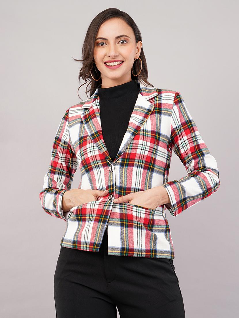 women checkered long sleeves single breasted blazer - 21905188 - Zoom Image - 0