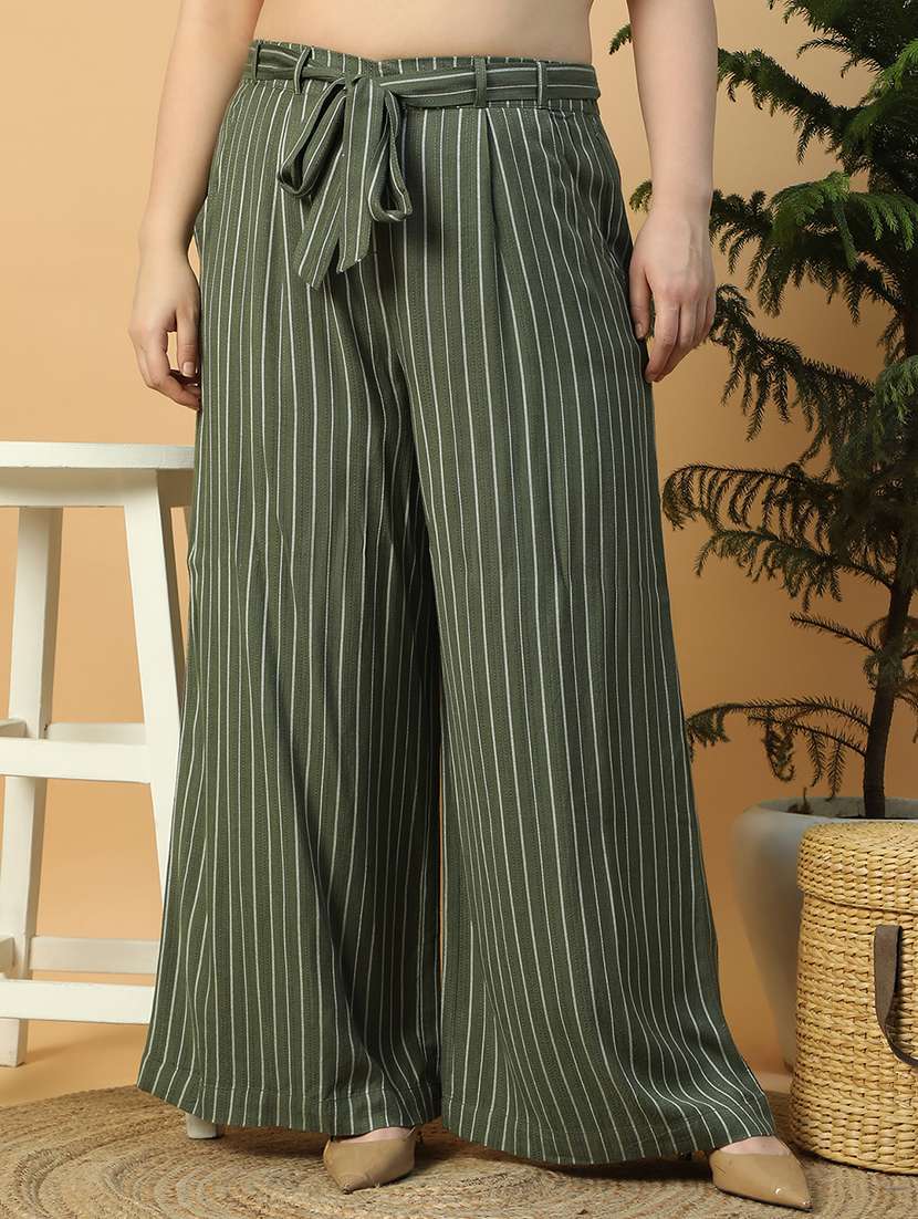 women striped mid rise wide leg trouser - 21905191 -  Zoom Image - 0