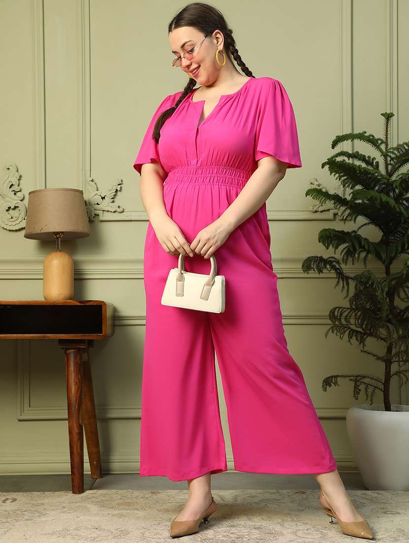women plus size solid puff sleeves jumpsuit - 21905195 -  Standard Image - 2