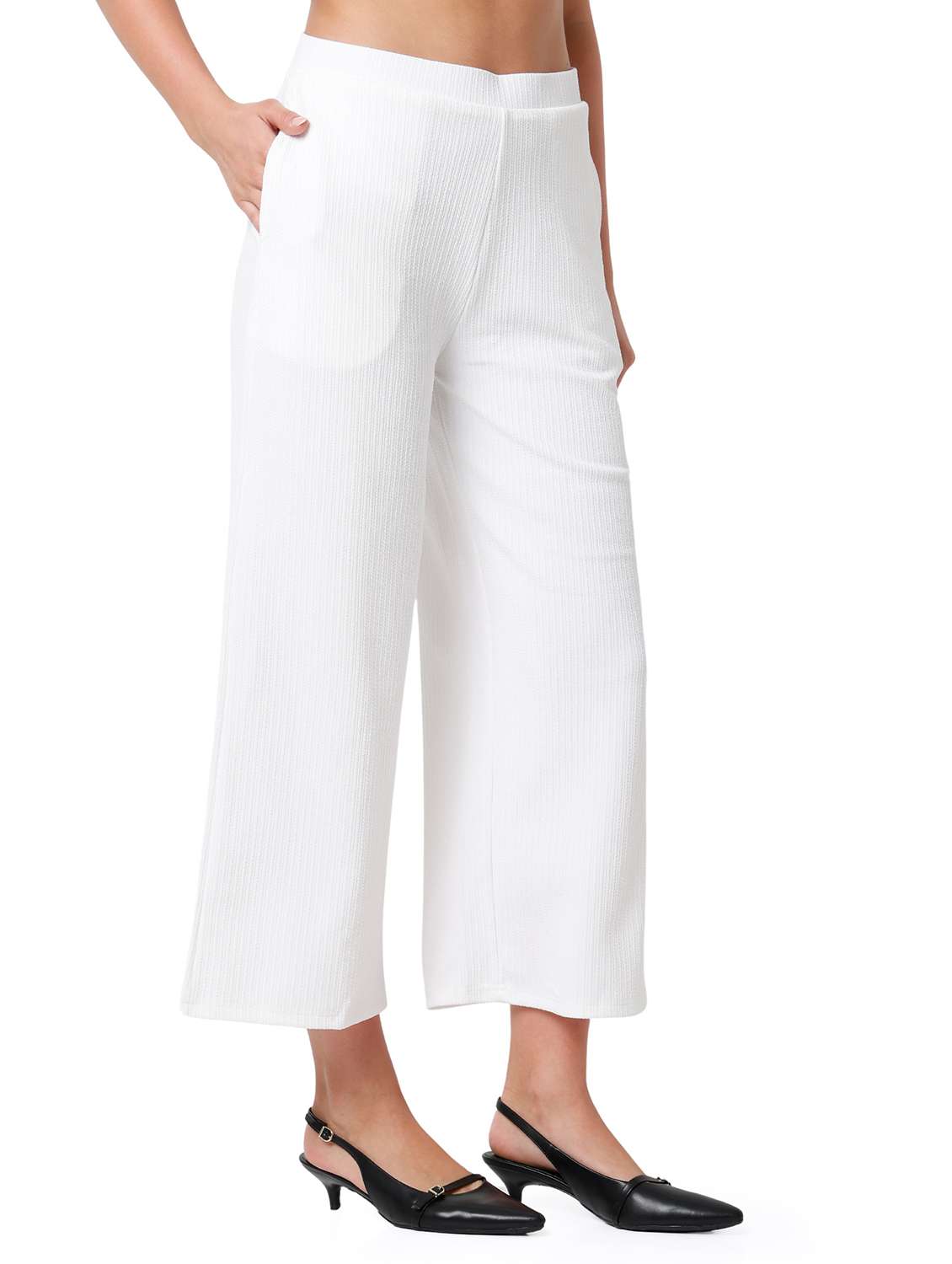 women solid mid rise wide leg trouser - 21905200 -  Standard Image - 2
