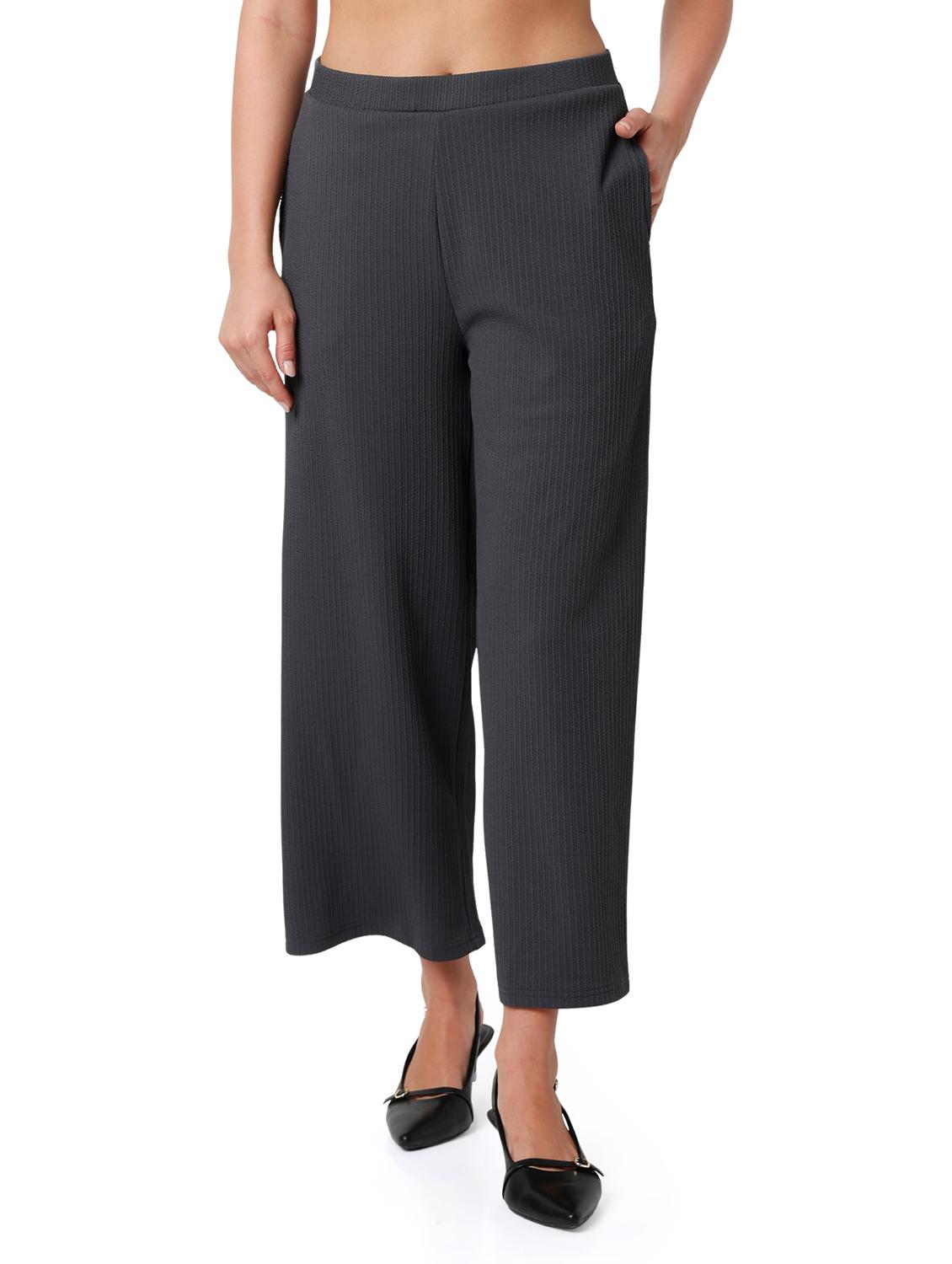women solid mid rise wide leg trouser - 21905201 - Zoom Image - 0