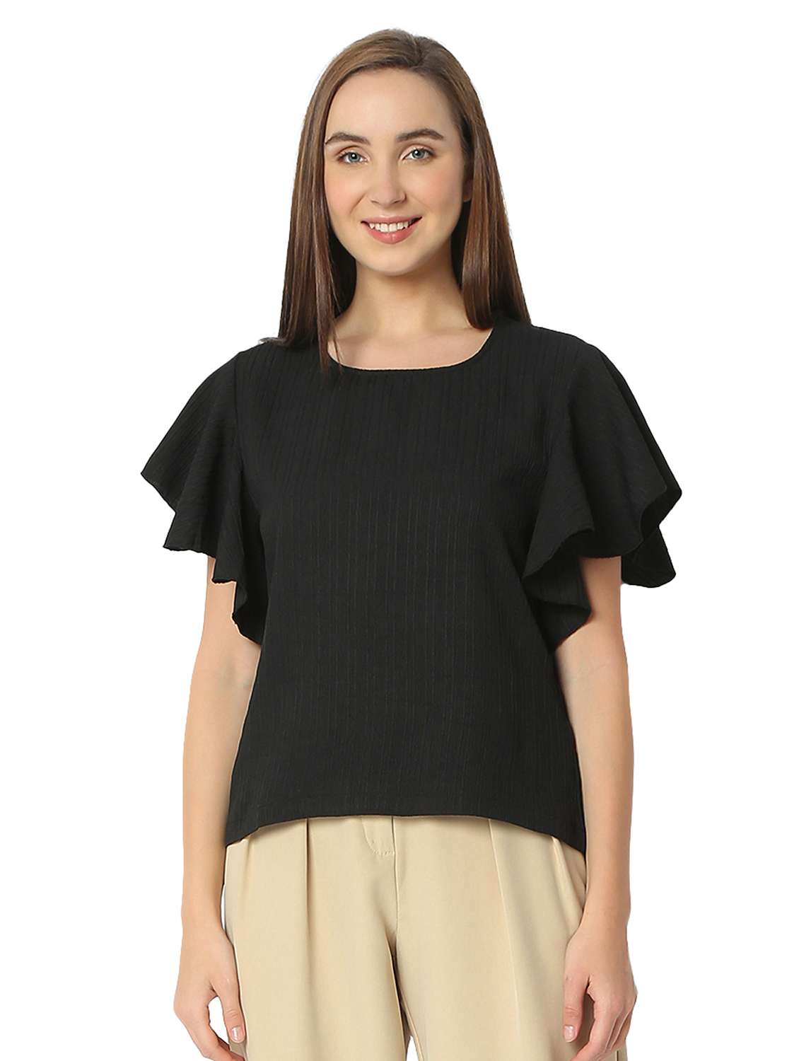 women solid flute sleeves regular top - 21905202 - Zoom Image - 0