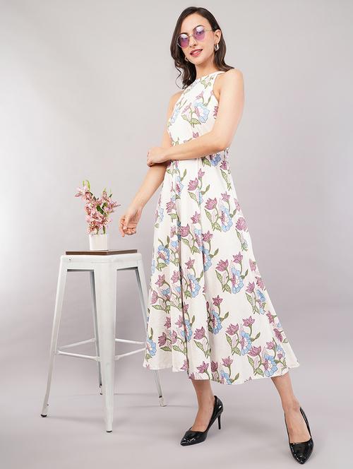 women printed halter neck fit & flare dress - 21905225 - Standard Image - 0