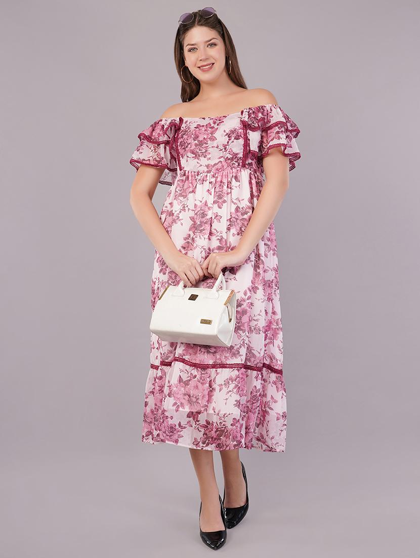 women floral print off shoulder tiered dress - 21905226 -  Zoom Image - 0