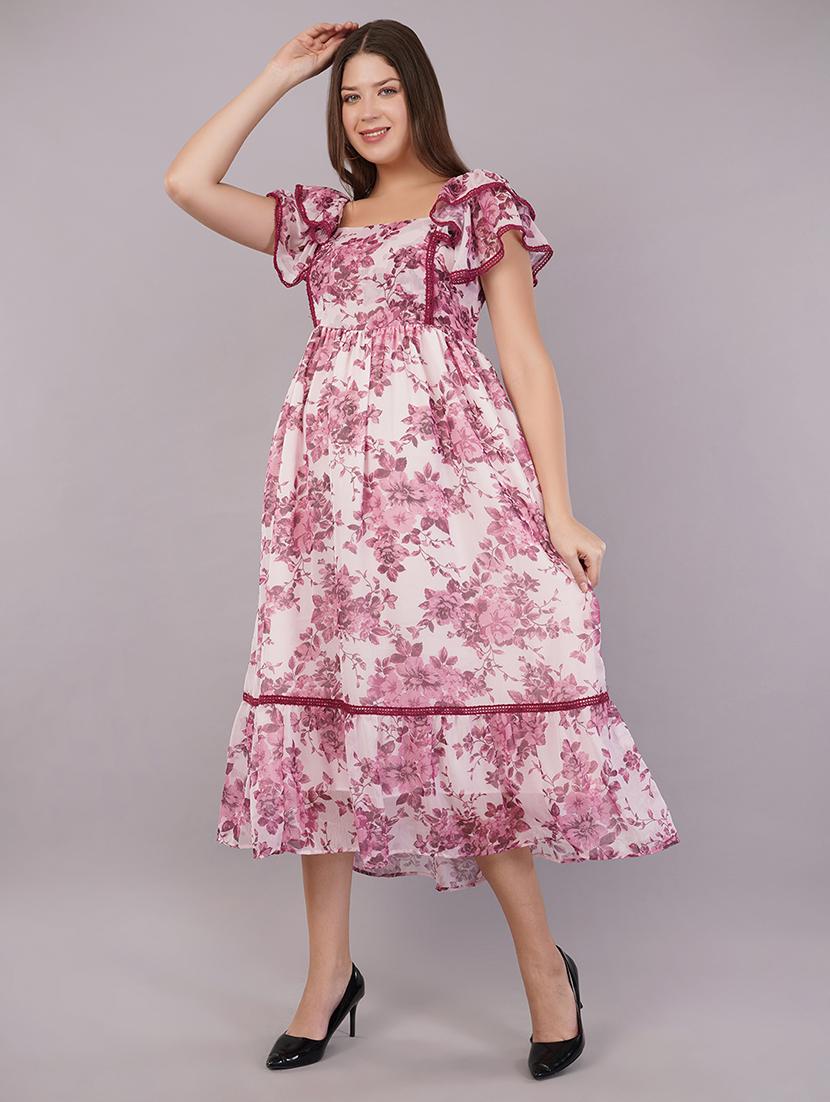 women floral print ruffle sleeves tiered dress - 21905228 -  Zoom Image - 0