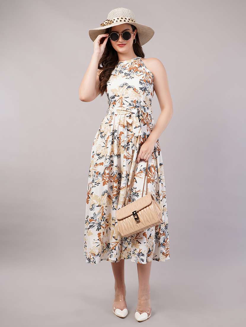 women printed halter neck fit & flare dress