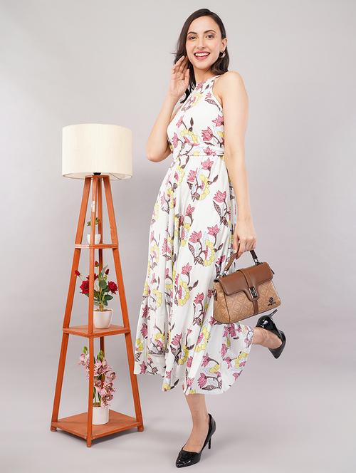 women floral print halter neck fit & flare dress - 21905239 - Standard Image - 0