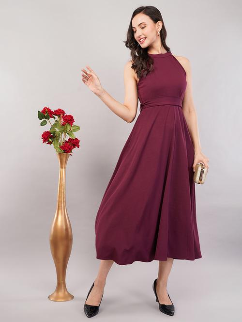 women solid hlater neck sleeveless fit & flare dress - 21905241 - Standard Image - 0