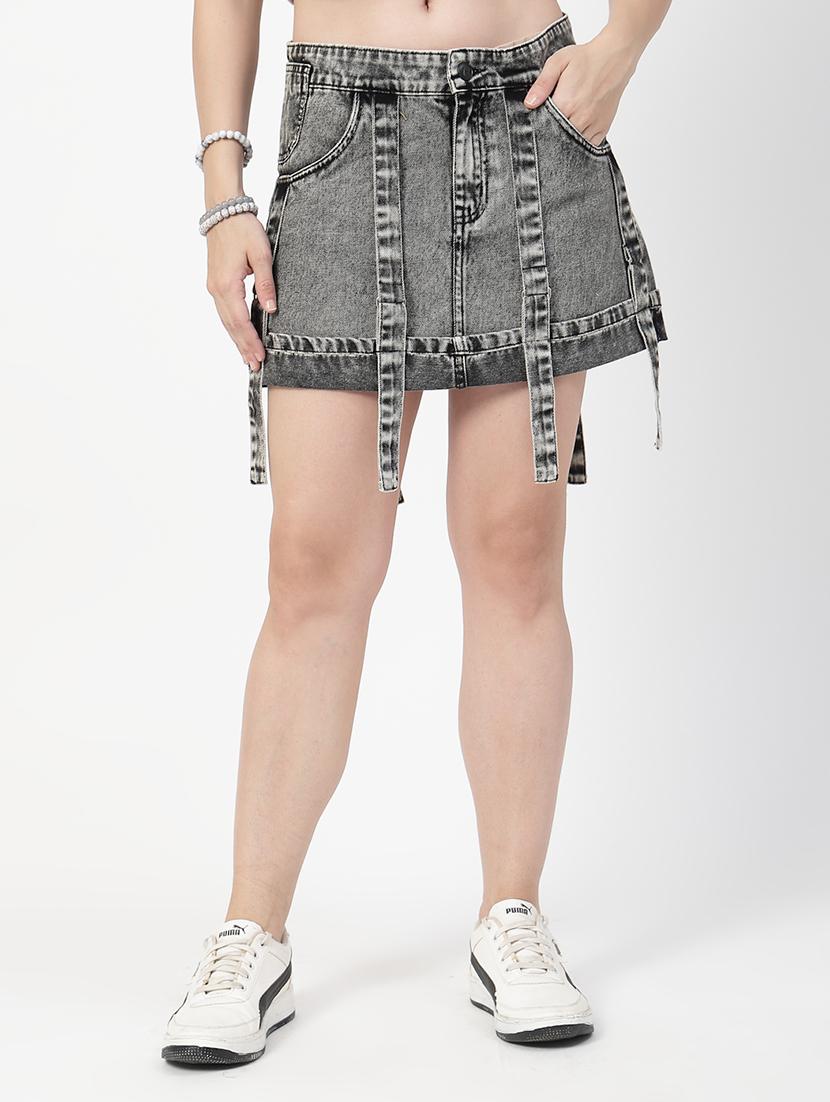 women solid mid rise denim skirt - 21905292 -  Zoom Image - 0