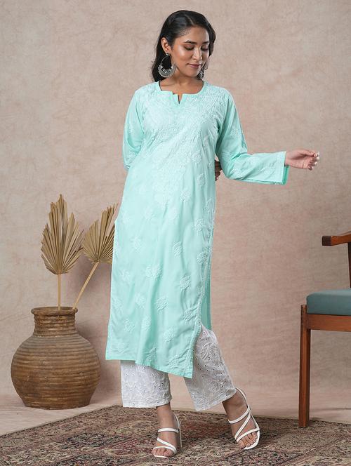 women long sleeve straight chikankari kurta - 21905300 -  Standard Image - 0