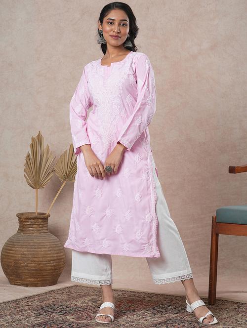 women long sleeve straight chikankari kurta - 21905303 -  Standard Image - 0