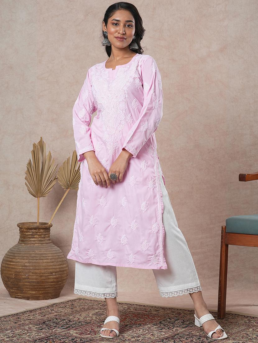 women long sleeve straight chikankari kurta - 21905303 -  Zoom Image - 0