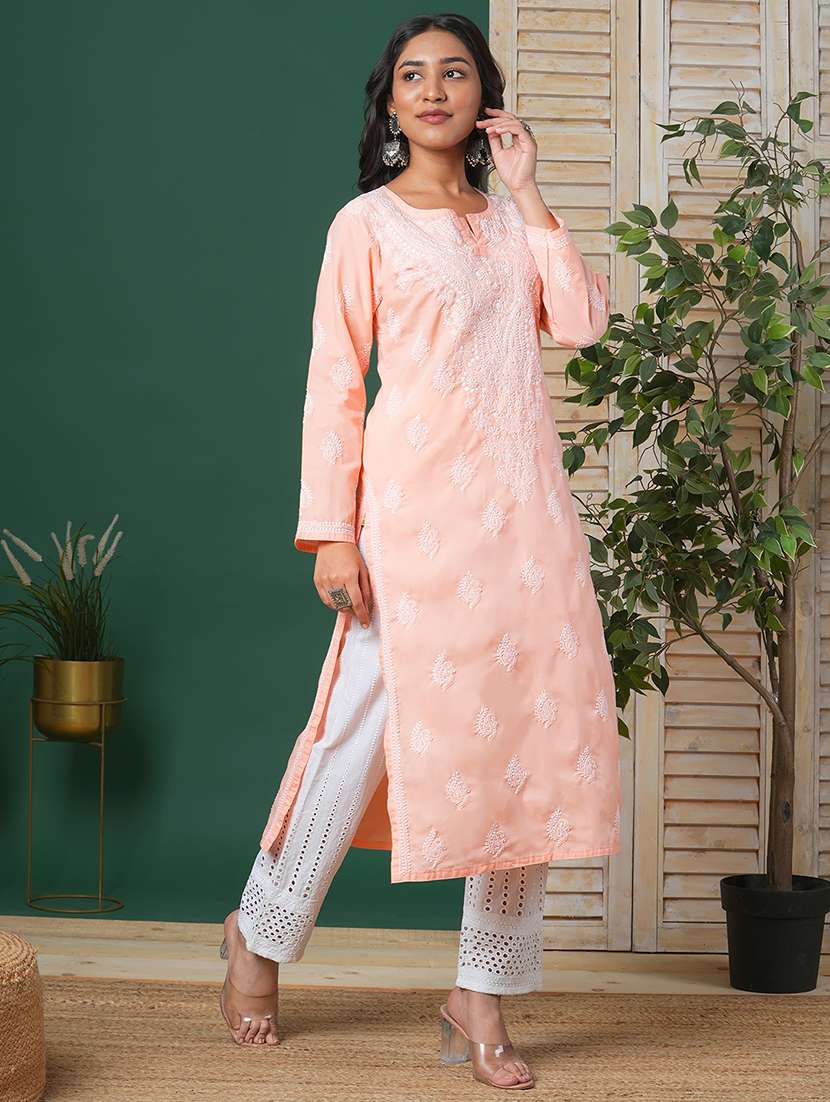 women long sleeve straight chikankari kurta