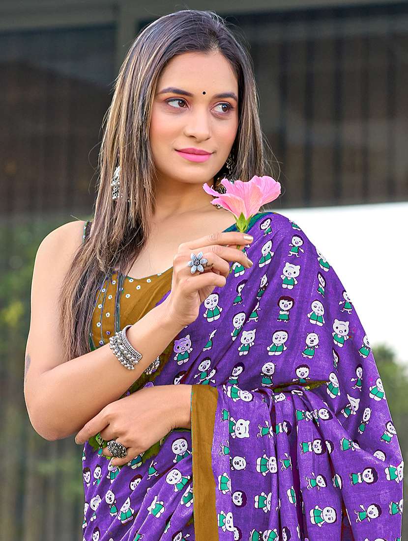 women purple printed saree with blouse - 21905324 -  Standard Image - 2